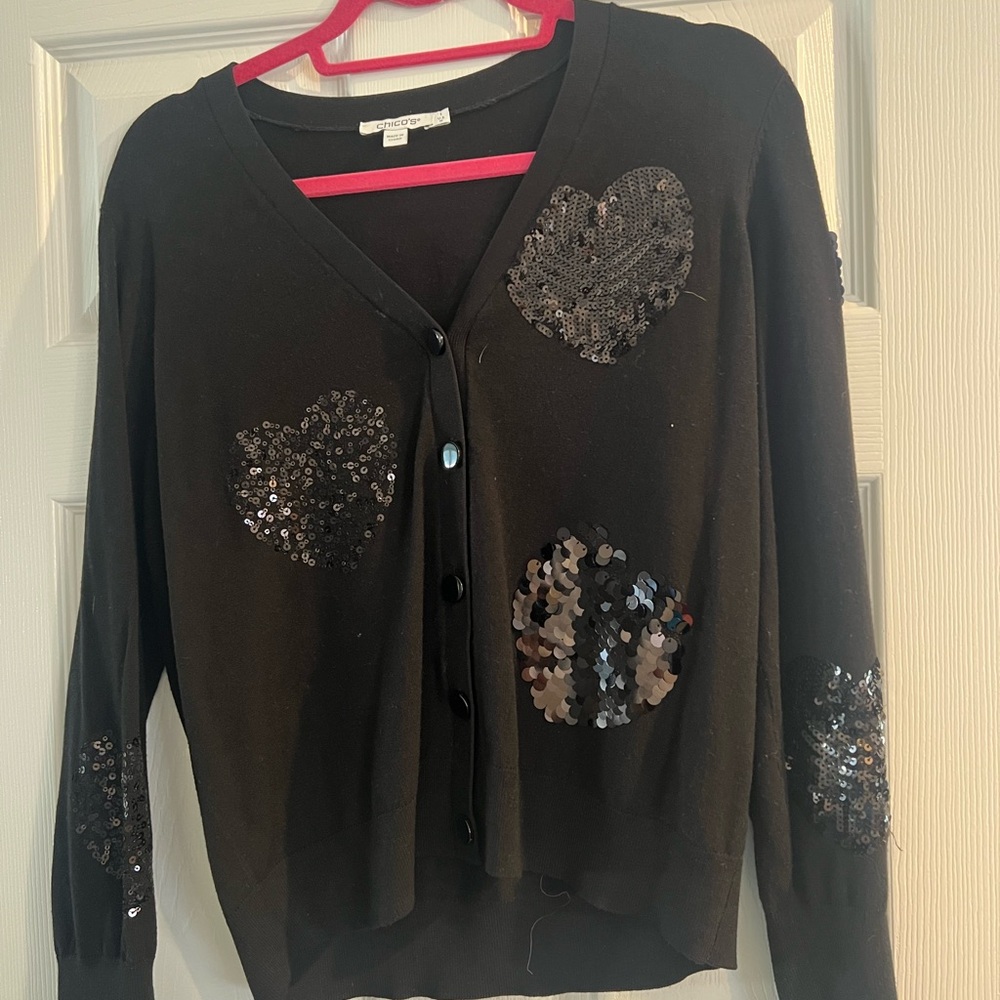 Chico's Black Cardigan Sweater with Metallic Embellishments
